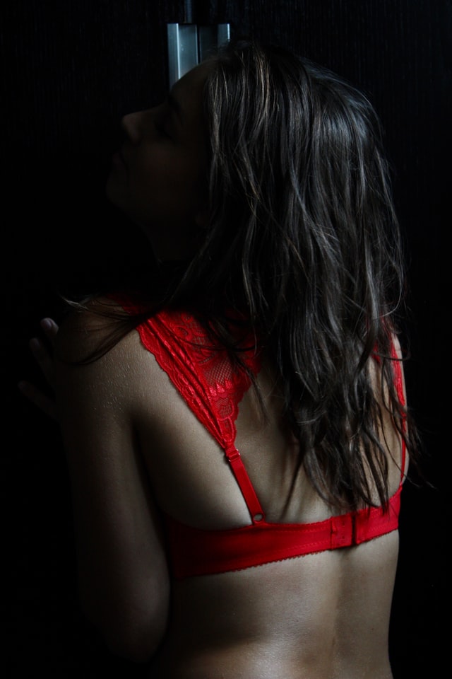 wearing red lingerie to try BDSM